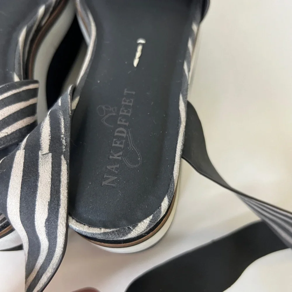 Womens Naked Feet Altezza Foam Leather‎ Zebra Chunk Platform Strappy Sandals  7